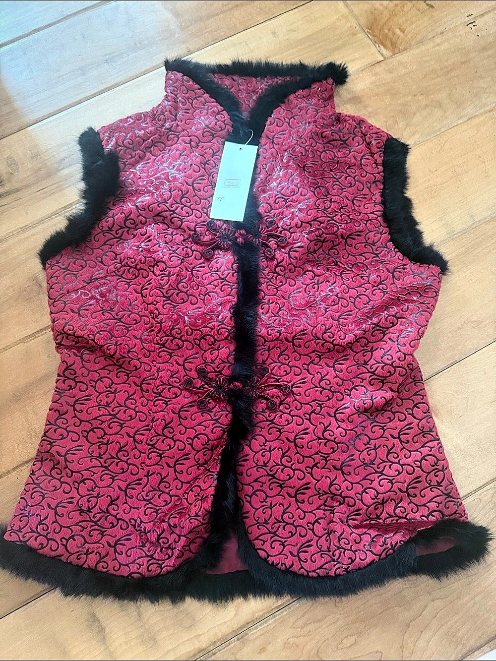 Red & Black Faux Fur Trim Vest